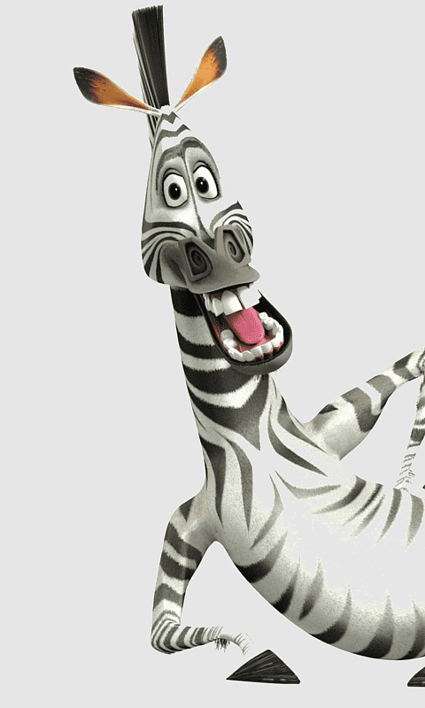 Cartoon zebra smiling with big eyes and ears standing up.