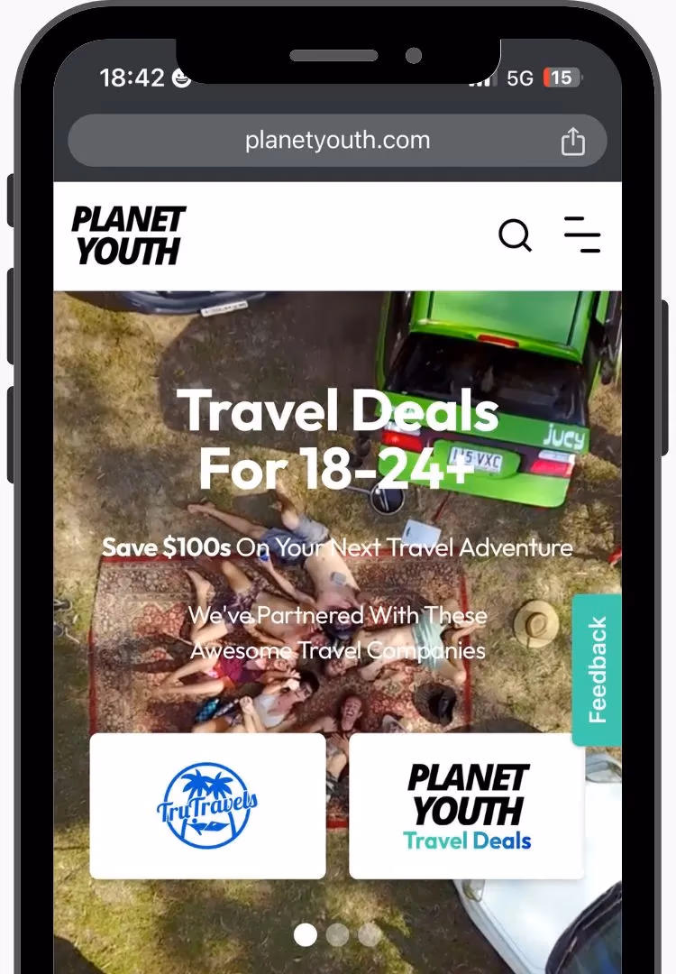 Planet Youth website on mobile