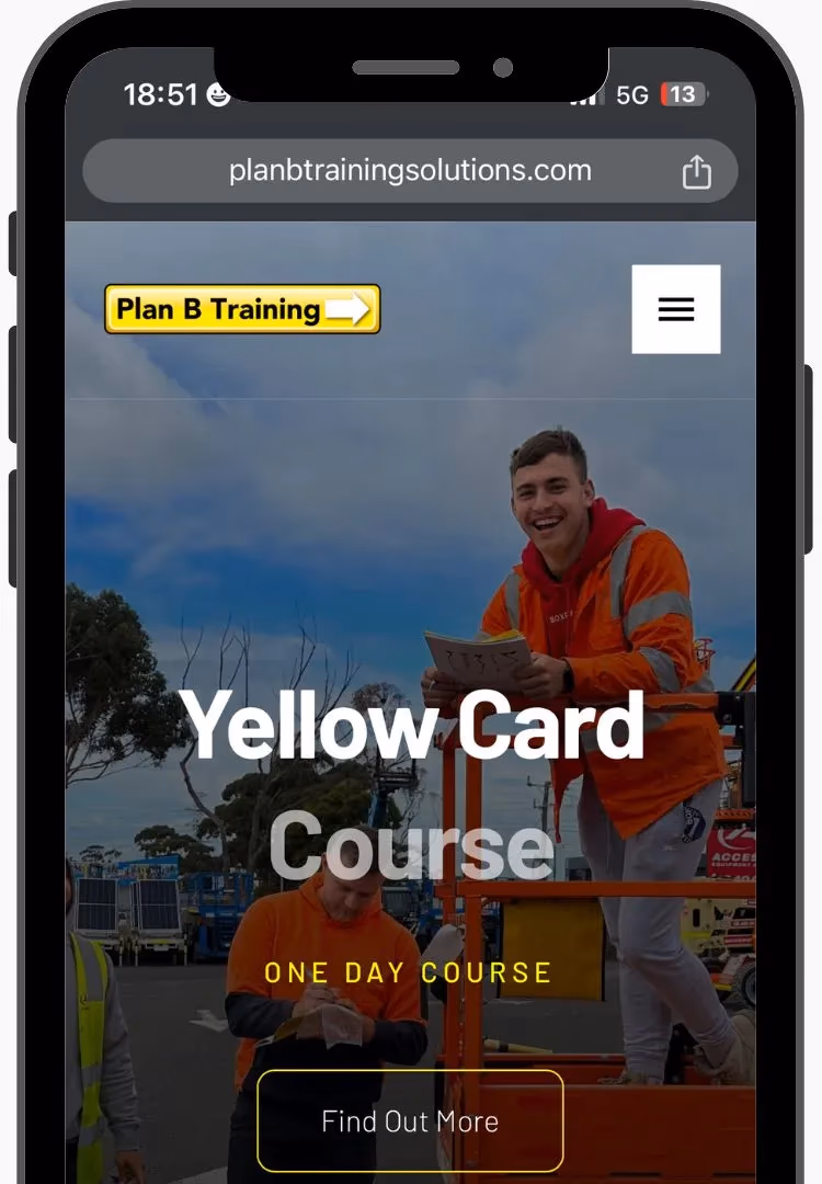 Plan B Training website on mobile