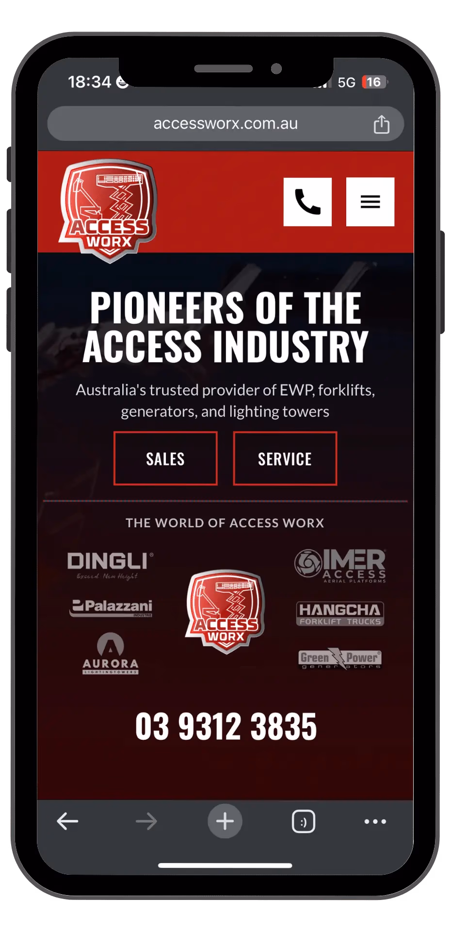 Access Sales & Spares mobile view