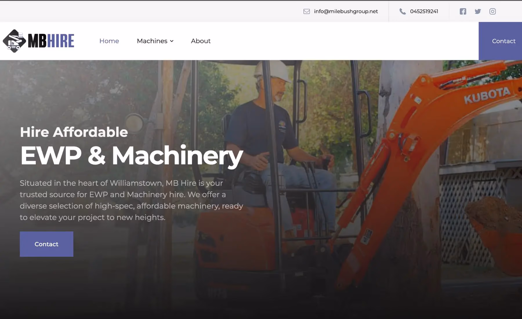 MB Hire desktop view
