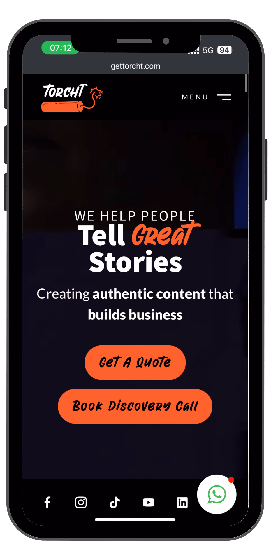 TorchT Productions mobile view