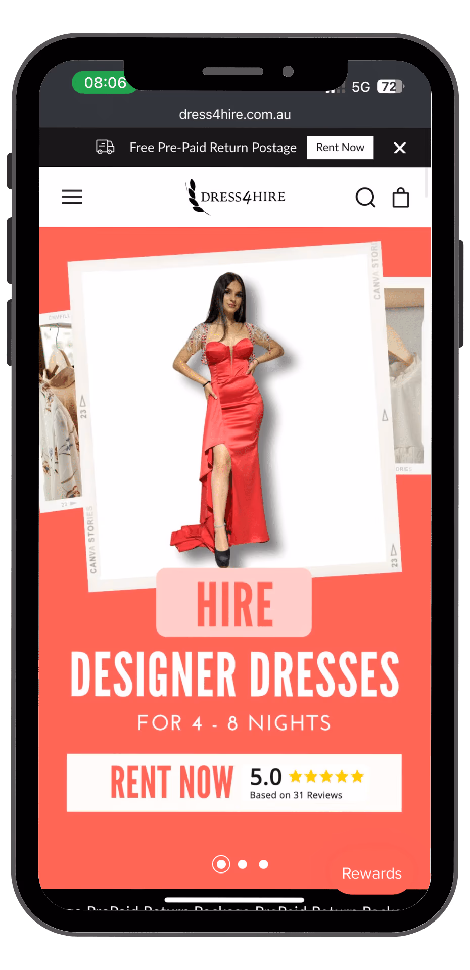 Dress4Hire mobile view