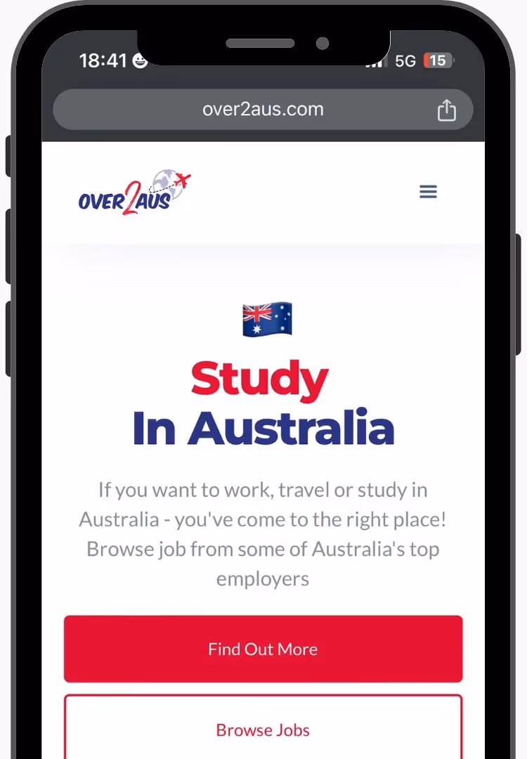 Over2Aus website on mobile
