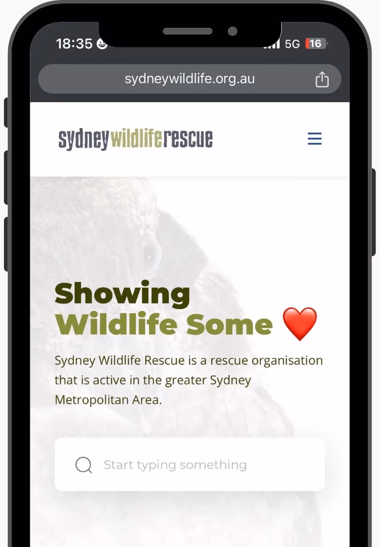 Sydney Wildlife Rescue website on mobile