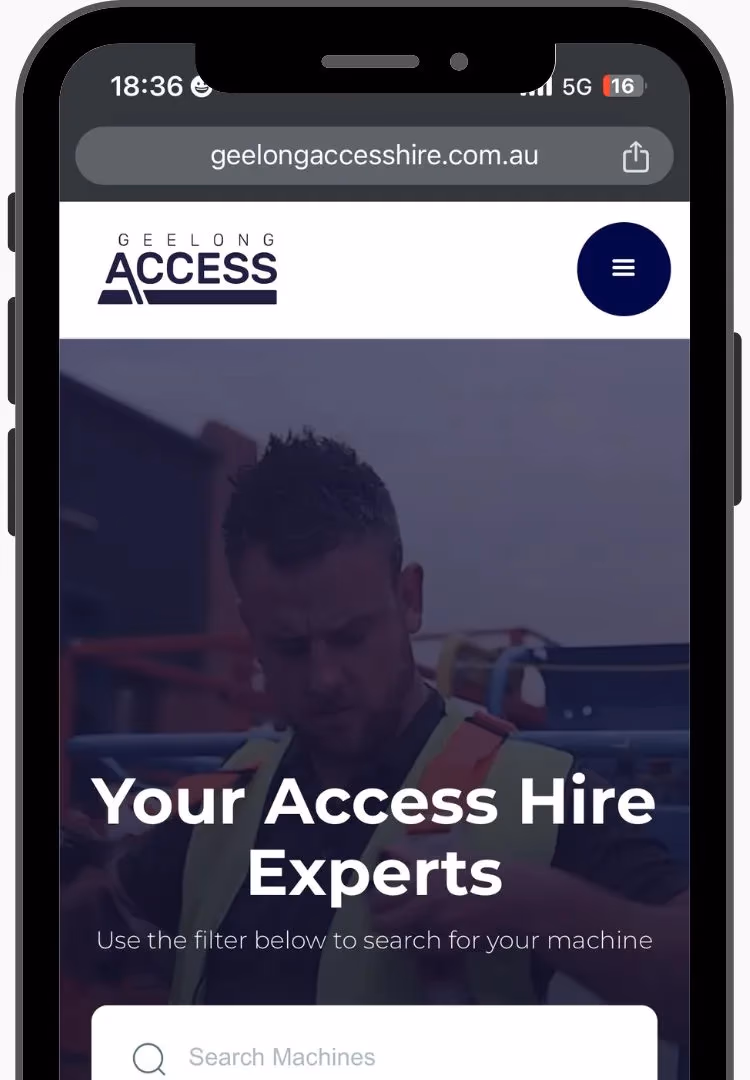 Geelong Access Hire website on mobile