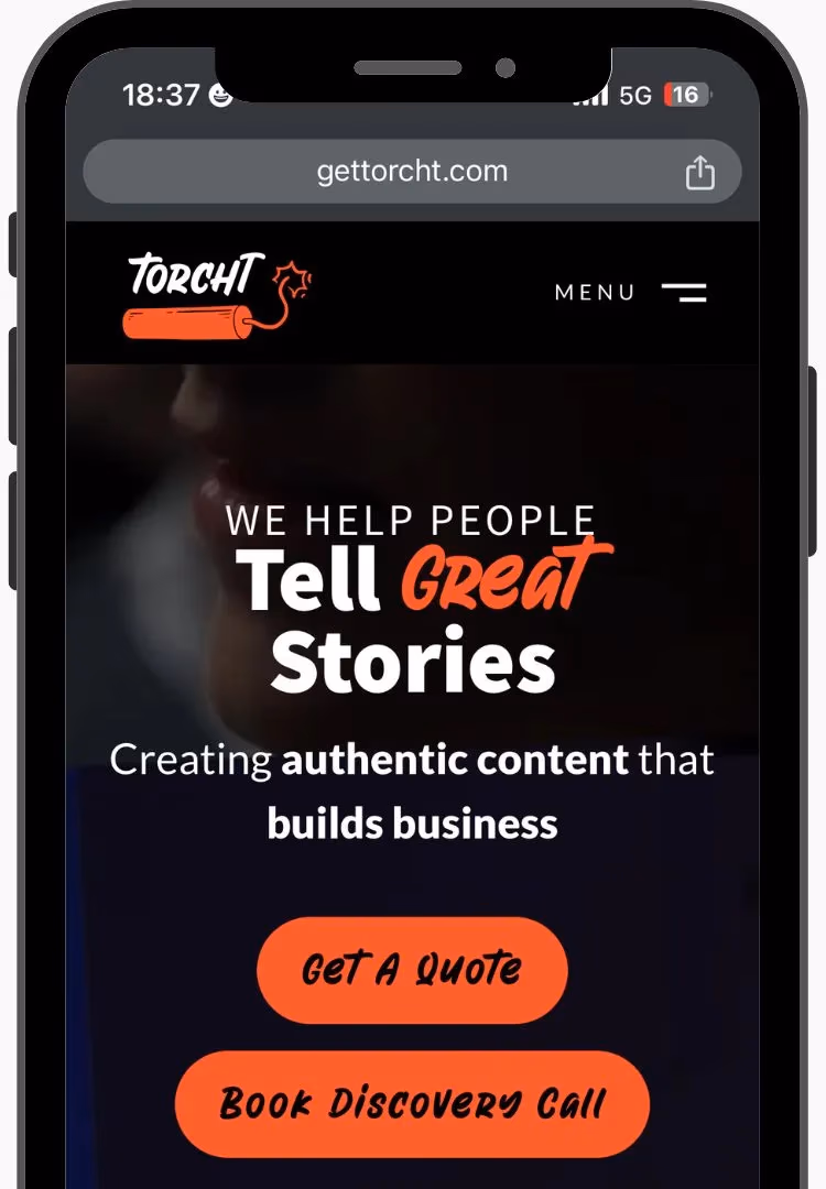 Torcht Productions website on mobile
